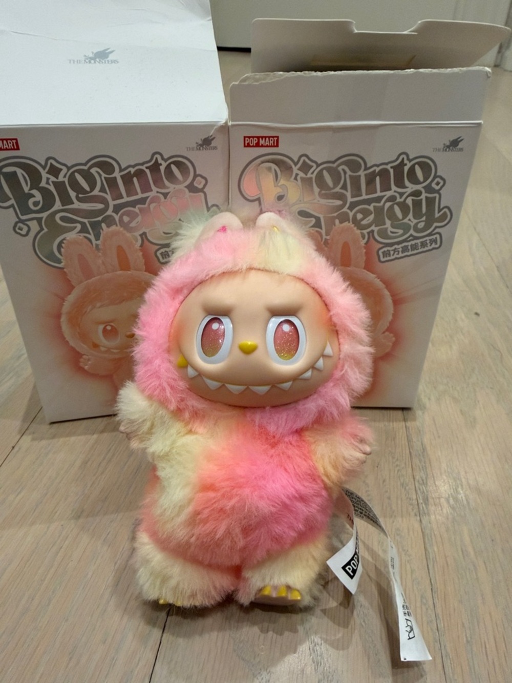 Pop mart labubu “loyalty” Plush Monster Keychain - Pink & Yellow Fuzzy Character